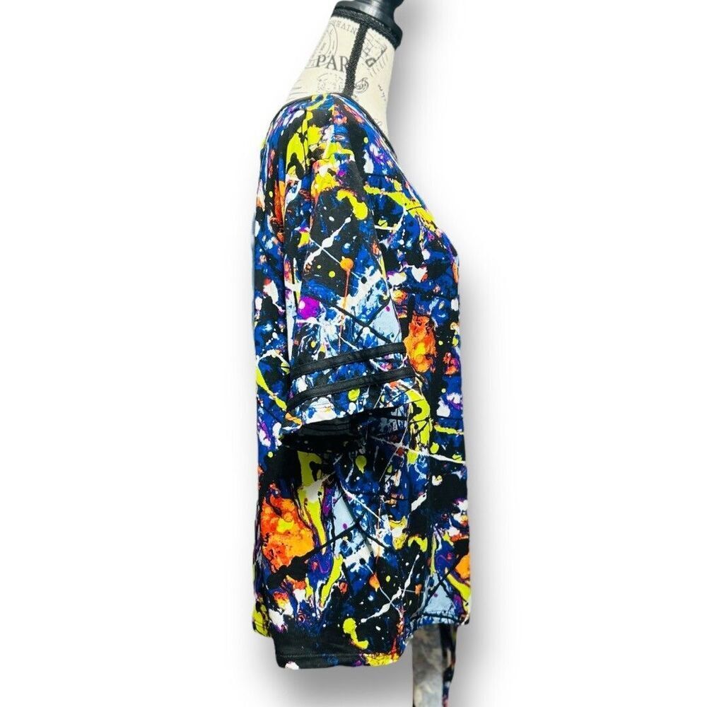 Eye Candy 3X Black Paint Splatter Abstract Print Tie Front Artsy Festival Retro - Picture 3 of 8